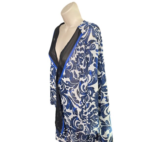 Catherines Lightweight Sheer Wrap Blue Floral Kimono Cardigan Plus Size 3X u - Picture 3 of 11